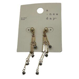 A New Day Nickel-Free 10K Gold Dangling Discontinued Earrings Hematite Beads NIP